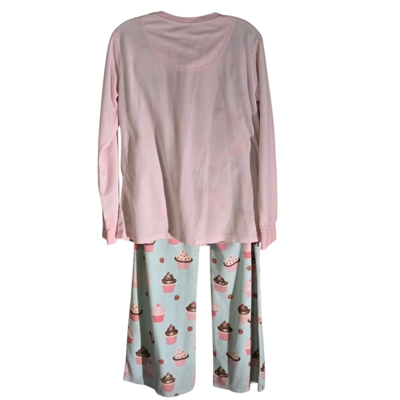PJ Studio Pink Blue Cupcake Pajama Set Pink Top Drawstring Pants Women size L - Picture 2 of 16